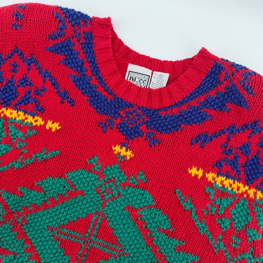 Russ Sport Company Vintage Women's Red Geometric Knit Sweater‎ Medium